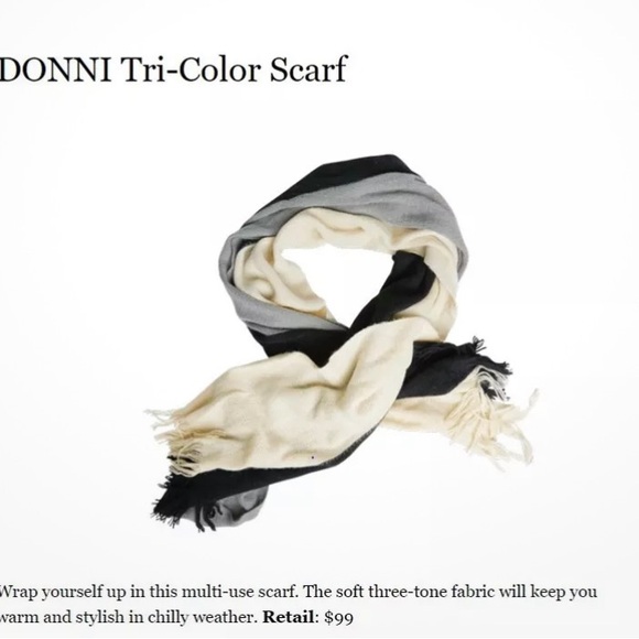DONNI Tri-Color Fringe Scarf Black Gray Cream Oversized Wrap Shawl Acrylic - Picture 6 of 7